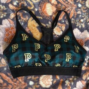 PINK Victoria's Secret Plaid Sports Bra - Green and Black